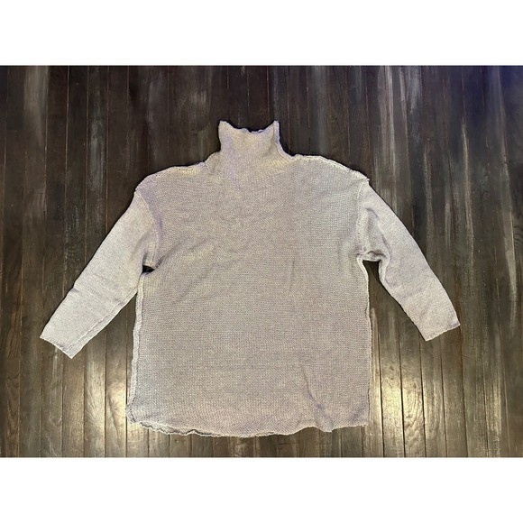 Light Grey Knit Turtleneck Sweater Oversized Long Sleeve Pullover Top - Picture 2 of 2